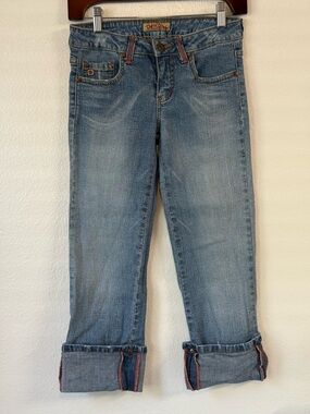 VTG Paris Blues Cuffed Denim Capris Blue Washed Size 1 Y2K Whimsygoth Indie